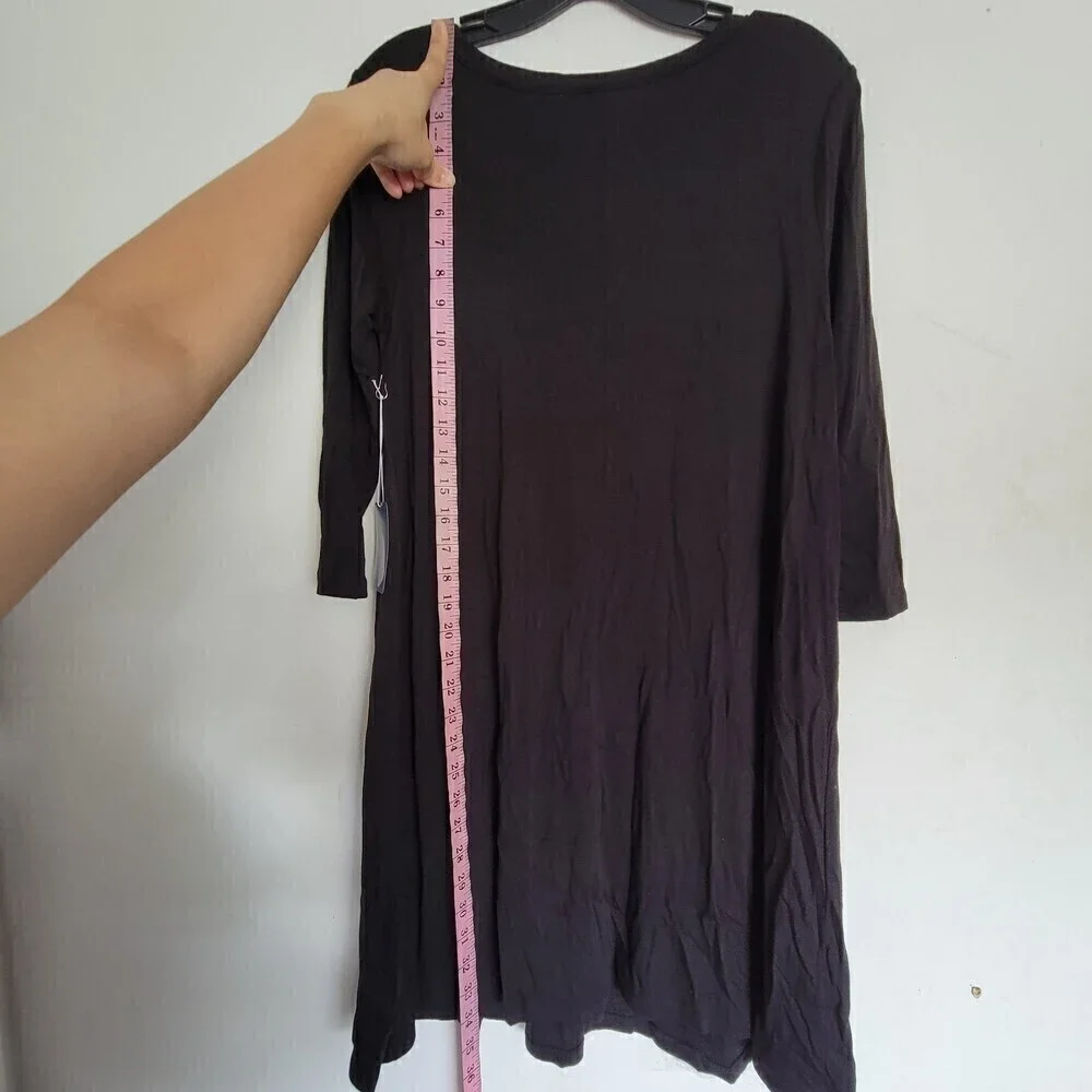 NEW Forever 21 Black 3/4 Sleeve Stretchy Classic Shift Dress Size Medium